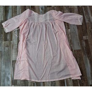Womens Hospital Nightgown Midi Pink Lace Bodice Sleeves Tie Back Recovery M